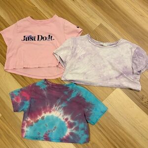 Nike Kids Pink, Purple, and Tie-Dye Crop Tops